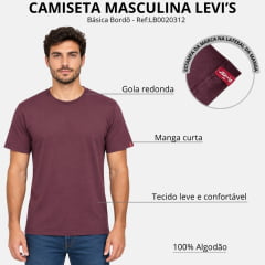 Camiseta Masculina Levi's Básica Bordô Ref:LB0020312