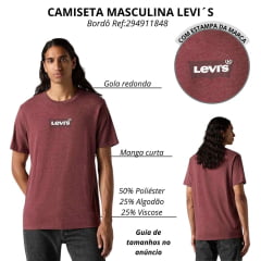 Camiseta Masculina Levi's Bordô Manga Curta Ref:294911848