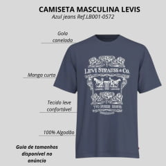Camiseta Masculina Levi's Manga Curta Azul Jeans Com Estampa Em Branco Ref: LB0001-0572