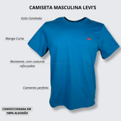 Camiseta Masculina Levi's Manga Curta Básica Azul Com Logo Vermelho - Ref.LB002-7003