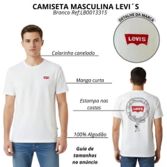 Camiseta Masculina Levi's Manga Curta Branca Com Logo Na Frente E Atrás Com Estampa De Laço Nas Costas Ref:LB0013316
