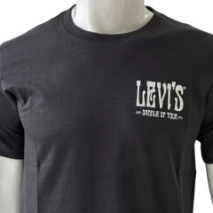 Camiseta Masculina Levi's Manga Curta Cinza Chumbo Com Estampa Branco Pequeno Na Frente E Grande Costas Ref:LB0013317