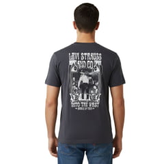 Camiseta Masculina Levi's Manga Curta Cinza Chumbo Com Estampa Branco Pequeno Na Frente E Grande Costas Ref:LB0013317