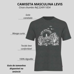 Camiseta Masculina Levi's Manga Curta Cinza Chumbo Estampada Kactus Em Branco Ref: 224911834