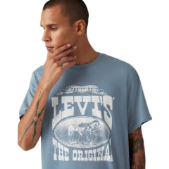 Camiseta Masculina Levi's Manga Curta Cinza Claro Logo Estampado Branco Ref: LB001-0563
