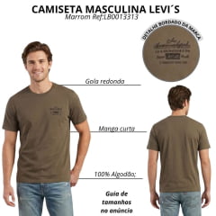 Camiseta Masculina Levi's Manga Curta Marrom Com Bordado Preto Ref:LB0013313