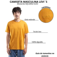 Camiseta Masculina Levi's Manga Curta Mostarda Com Logo Bordado Pequeno Em Dourado Ref:LB002-0243