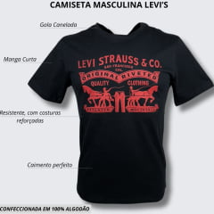 Camiseta Masculina Levi's Manga Curta Preta Com Estampa em Vermelho - Ref. LB0011008