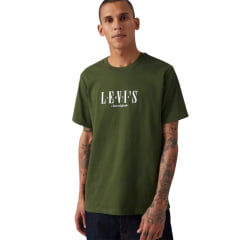 Camiseta Masculina Levi's Manga Curta Verde Militar Com Logo Bordado Branco Ref:LB001-3223