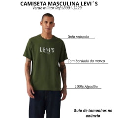 Camiseta Masculina Levi's Manga Curta Verde Militar Com Logo Bordado Branco Ref:LB001-3223