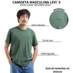 Camiseta Masculina Levi's Manga Curta Verde Militar Com Logo Bordado Pequeno Verde Musgo Ref:LB002-0242