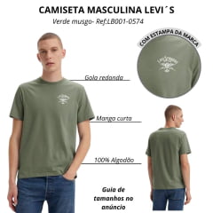 Camiseta Masculina Levi's Manga Curta Verde Musgo Logo Branco Ref:LB001-0574