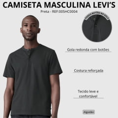 Camiseta Masculina Levi's Relaxed Fit Manga Curta Preta Botões Na Gola REF:005HC0004