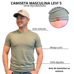 Camiseta Masculina Levi's Slim Manga Curta Verde Básica Ref: LB0020262