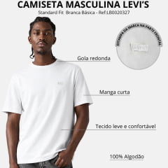 Camiseta Masculina Levi's Standard Fit Branca Básica Logo Bordado Ref:LB0020327
