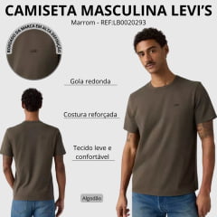 Camiseta Masculina Levi's Standard Fit Marrom Manga Curta Logo Bordado Rose REF:LB0020293