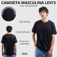 Camiseta Masculina Levi's Standard Fit Pima Cotton Preta Manga Curta Logo Bordado REF:LB0020239
