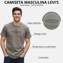Camiseta Masculina Levi's Verde Musgo Manga Curta Bordada Ref:161432378