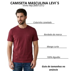 Camiseta Masculina Levi's Vermelha Vinho Manga Curta Bordado Vermelho Ref: LB0013312