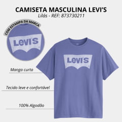 Camiseta Masculina Levis Azul Lilás Manga Curta Com Logo Branco REF: 873730211