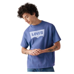 Camiseta Masculina Levis Azul Lilás Manga Curta Com Logo Branco REF: 873730211