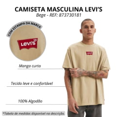 Camiseta Masculina Levi's Bege Manga Curta Vintage Com Logo Em Vermelho REF: 873730181