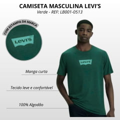 Camiseta Masculina Levi's Verde Manga Curta Com Logo Verde Claro REF: LB001-0513