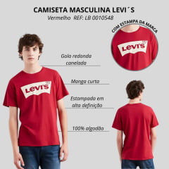 Camiseta Masculina Levi's Vermelha Manga Curta Com Logo Branco Ref:LB 0010548