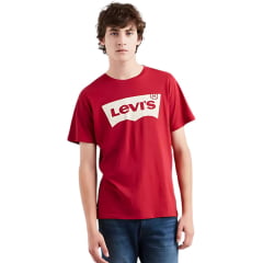 Camiseta Masculina Levi's Vermelha Manga Curta Com Logo Branco Ref:LB 0010548