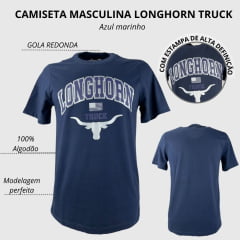 Camiseta Masculina Longhorn Truck Azul Com Logo Grande Ref:0314