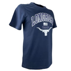 Camiseta Masculina Longhorn Truck Azul Com Logo Grande Ref:0314