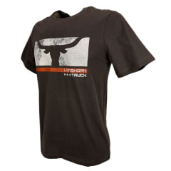 Camiseta Masculina Longhorn Truck Manga Curta Marrom Com Estampa Branca e Laranja Ref.0314