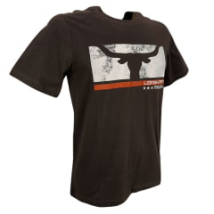 Camiseta Masculina Longhorn Truck Manga Curta Marrom Com Estampa Branca e Laranja Ref.0314