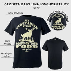Camiseta Masculina Longhorn Truck Preta Com Desenho De Cervo Grande Ref:0314