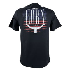 Camiseta Masculina Longhorn Truck Preta Com Logo Pequena Em Branco