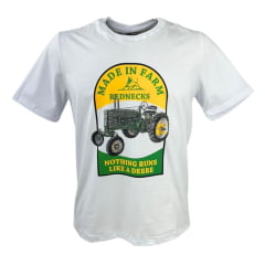 Camiseta Masculina Made In Farm Branca Manga Curta Red Necks Com Estampa De Trator