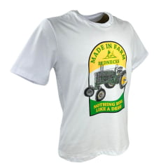 Camiseta Masculina Made In Farm Branca Manga Curta Red Necks Com Estampa De Trator