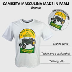 Camiseta Masculina Made In Farm Branca Manga Curta Red Necks Com Estampa De Trator