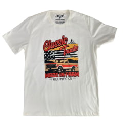 Camiseta Masculina Made In Farm Manga Curta Off White Classic Trucks Rednecks