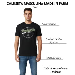 Camiseta Masculina Made In Farm Manga Curta Preto Estampada Original Redenekes E Rifle Em Verde E Branco
