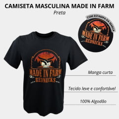 Camiseta Masculina Made In Farm Preta Manga Curta Red Necks Com Estampa Em Laranja