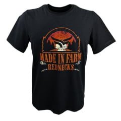 Camiseta Masculina Made In Farm Preta Manga Curta Red Necks Com Estampa Em Laranja