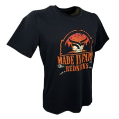 Camiseta Masculina Made In Farm Preta Manga Curta Red Necks Com Estampa Em Laranja