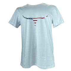 Camiseta Masculina Moiadeiros Branca Manga Curta Com Logo USA Ref: MC 629