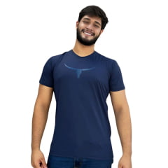 Camiseta Masculina Os Moiadeiros Azul Marinho Manga Curta Com Proteção UV E Logo Azul Ref:UVMC03