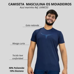 Camiseta Masculina Os Moiadeiros Azul Marinho Manga Curta Com Proteção UV E Logo Azul Ref:UVMC03