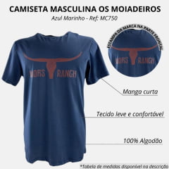 Camiseta Masculina Os Moiadeiros Azul Marinho Manga Curta Longhorn Mors Ranch Ref: MC750