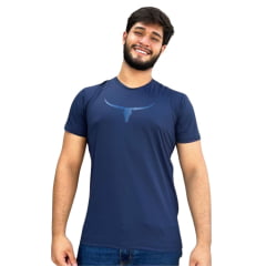 Camiseta Masculina Os Moiadeiros Azul Marinho Manga Curta UV Logo Azul