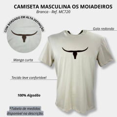 Camiseta Masculina Os Moiadeiros Bege Manga Curta Com Logo Aplicada em Marrom Ref.MC720