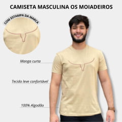 Camiseta Masculina Os Moiadeiros Bege Manga Curta Com Logo Longhorn em Marrom  Ref.MC673